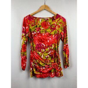 Simonton Says By George Simonton Floral Print Top XXS Polyester Spandex Long Sle